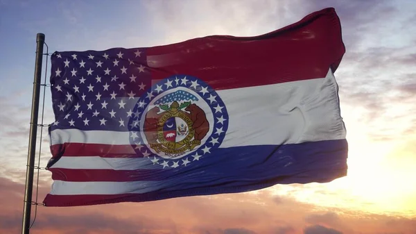 Missouri Und Die Flagge Der Usa Fahnenmast Usa Und Missouri — Stockfoto