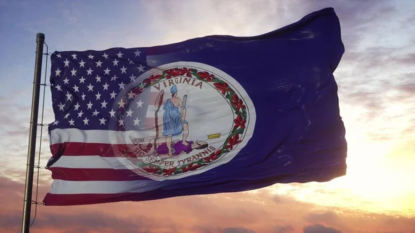 Virginia Und Die Usa Flagge Fahnenmast Usa Und Virginia Mixed — Stockfoto