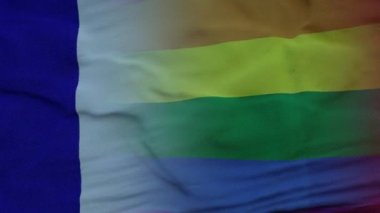 Fransa bayrağı ve LGBT gökkuşağı arka planında dalgalanan ulusal bayrak
