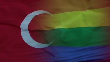 Türkiye 'nin ulusal bayrağı ve LGBT gökkuşağı arkaplanının dalgalanması