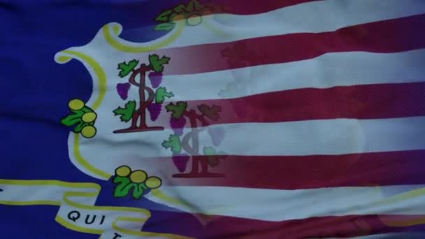 USA und Connecticut wehen im Wind. Flagge von Connecticut und den USA am Fahnenmast — Stockvideo