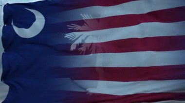 ABD ve Güney Carolina Karma Bayrağı rüzgarda dalgalanıyor. Bayrak direğinde Güney Carolina ve ABD bayrağı