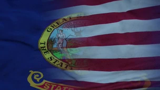 USA en Idaho Gemengde Vlag zwaaien in de wind. Vlag van Idaho en de VS op vlaggenmast — Stockvideo