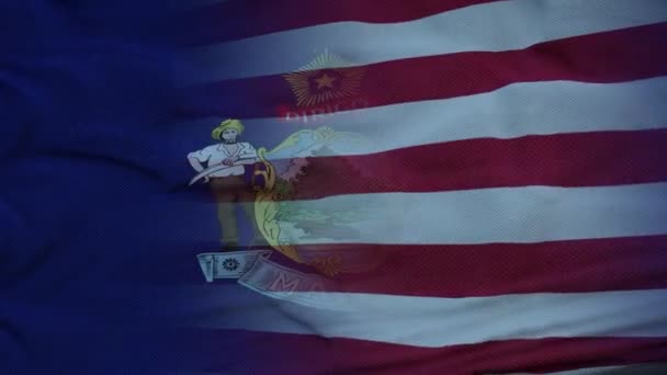 EUA e Maine Bandeira Mista acenando ao vento. Bandeira do Maine e dos EUA no mastro — Vídeo de Stock