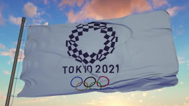 Oroszország, MOSCOW, MÁJUS 2021: zászló az olimpiai játékok Tokióban 2021 csapongó a szél