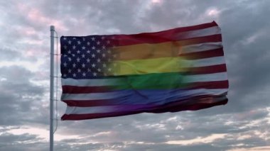 ABD devletinin ve LGBT gökkuşağı bayrağının sallanan bayrağı