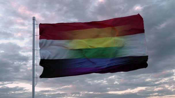 Flagge des ägyptischen Staates schwenkend und Hintergrund der LGBT-Regenbogenflagge — Stockvideo