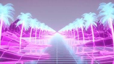 Retro 80 stil sentetik gün doğumu palmiye ağaçları mükemmel bir döngü içinde