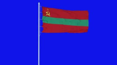 Mavi ekranda rüzgarda dalgalanan Transnistria bayrağı veya krom anahtar arkaplan