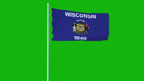 Wisconsin state vlag zwaaien op wind op groen scherm of chroma key achtergrond — Stockvideo