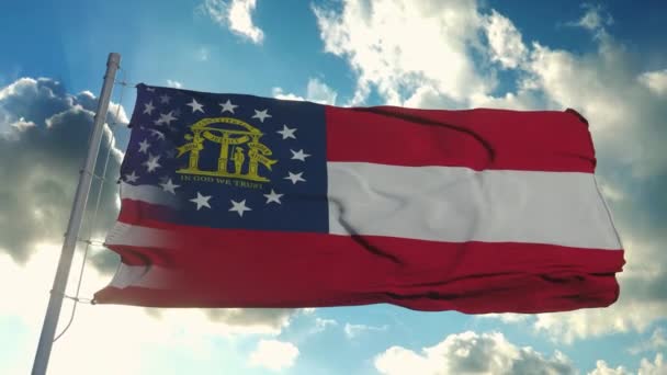 Flagge der USA und des Staates Georgia. USA und Georgia Gemischte Flagge weht im Wind — Stockvideo