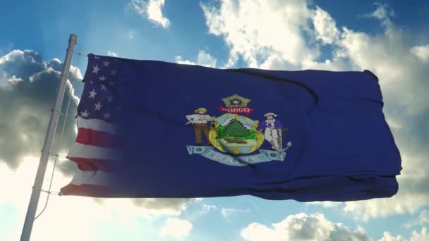 Flag of USA and Maine state. USA and Maine Mixed Flag waving in wind — Stok video