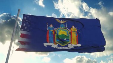 Flag of USA and New York state. USA and New York Mixed Flag waving in wind