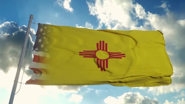 Bandera de Estados Unidos y Estado de Nuevo México. Estados Unidos y Nuevo México Bandera Mixta ondeando en el viento — Vídeo de stock