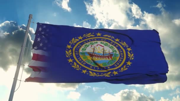 Flag of USA and New Hampshire state. USA and New Hampshire Mixed Flag waving in wind — Stok video