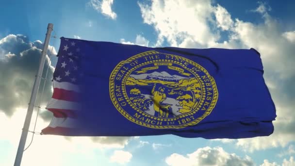 Flag of USA and Nebraska state. USA and Nebraska Mixed Flag waving in wind — Stock video