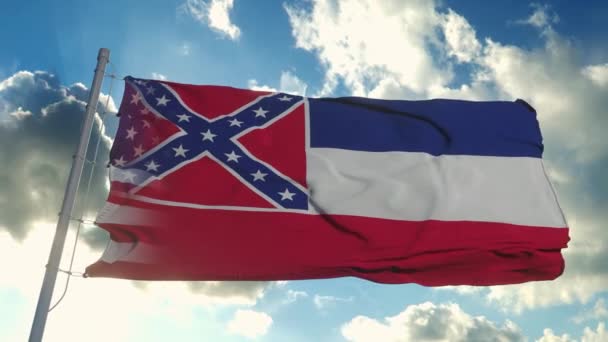 Bandera de Estados Unidos y estado de Mississippi. Estados Unidos y Misisipi Bandera Mixta ondeando con viento — Vídeos de Stock