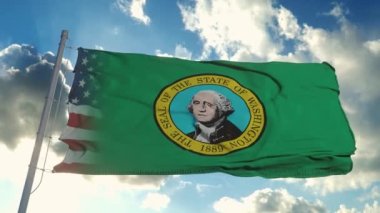 ABD ve Washington bayrağı. ABD ve Washington Karışık Bayrağı rüzgarda dalgalanıyor