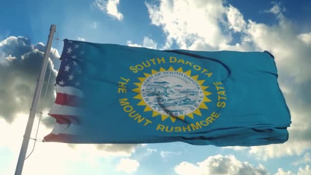Vlag van de VS en Zuid-Dakota staat. Verenigde Staten en Zuid-Dakota Gemengde vlag zwaaien in de wind — Stockvideo