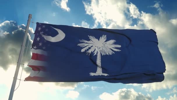 Bandeira dos Estados Unidos e Carolina do Sul. EUA e Carolina do Sul Bandeira Mista acenando ao vento — Vídeo de Stock