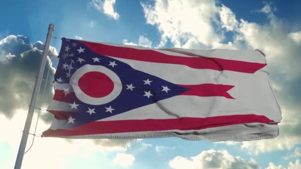 Bandeira dos Estados Unidos e Ohio. EUA e Ohio Bandeira Mista acenando ao vento — Vídeo de Stock