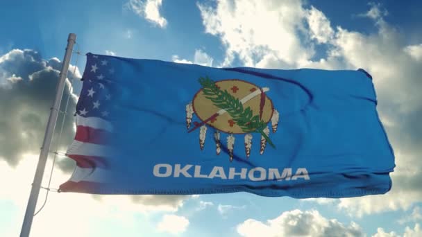 Vlag van de VS en Oklahoma staat. Verenigde Staten en Oklahoma Gemengde vlag zwaaien in de wind — Stockvideo