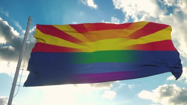 Bendera Arizona dan LGBT. Arizona dan bendera campuran LGBT melambai dalam angin — Stok Video