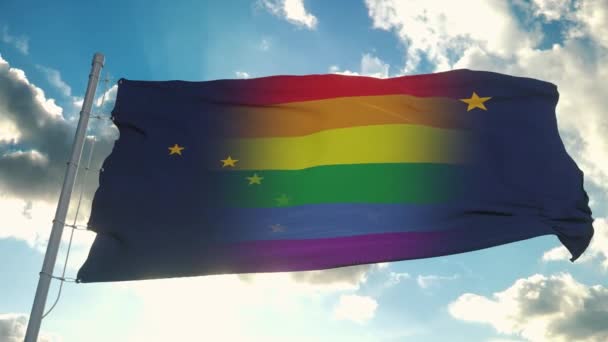 Flag of Alaska and LGBT. Alaska and LGBT Mixed Flag waving in wind — Stockvideo