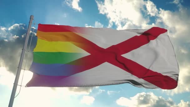 Flag of Alabama and LGBT. Alabama and LGBT Mixed Flag waving in wind — Αρχείο Βίντεο