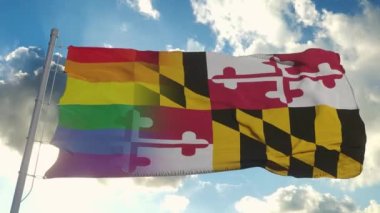 Maryland ve LGBT bayrağı. Maryland ve LGBT Rüzgarda dalgalanan Karışık Bayrak