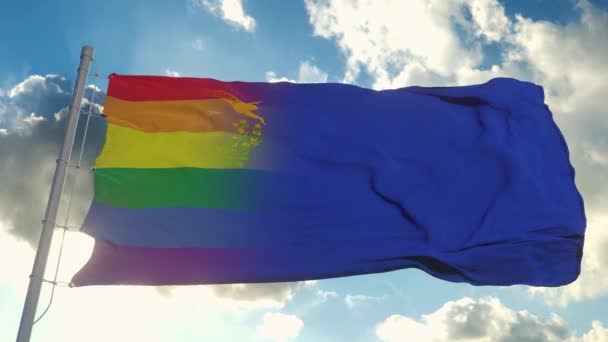 Drapeau du Nevada et LGBT. Nevada et LGBT Drapeau mixte agitant le vent — Video