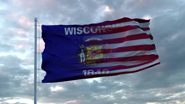 Stany Zjednoczone Wisconsin Mieszana Flaga Machająca Wietrze Flaga Wisconsin Usa — Zdjęcie stockowe