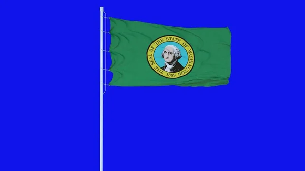 Bandera Del Estado Washington Ondeando Viento Pantalla Azul Croma Clave — Foto de Stock