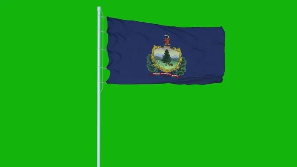 Bandeira Vermont Acenando Vento Tela Verde Fundo Tecla Chroma Renderização — Fotografia de Stock