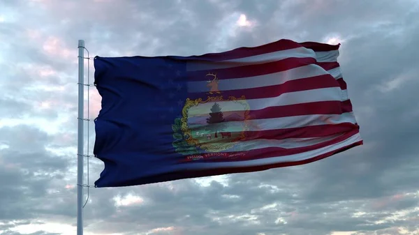 米国とバーモント混合フラグ風の中で手を振る バーモント州とアメリカは旗竿に旗を掲げた 3Dレンダリング — ストック写真