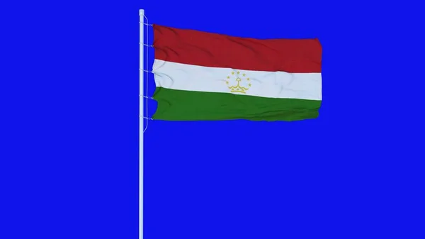 Flaga Tadżykistanu Machająca Wietrze Niebieskim Ekranie Lub Tle Klawisza Chroma — Zdjęcie stockowe