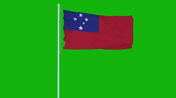 Samoa Vlajka Mává Větru Zelené Obrazovce Nebo Pozadí Klíčů Chroma — Stock fotografie