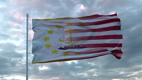 Usa Rhode Island Gemengde Vlag Zwaaiend Wind Rhode Island Staat — Stockfoto