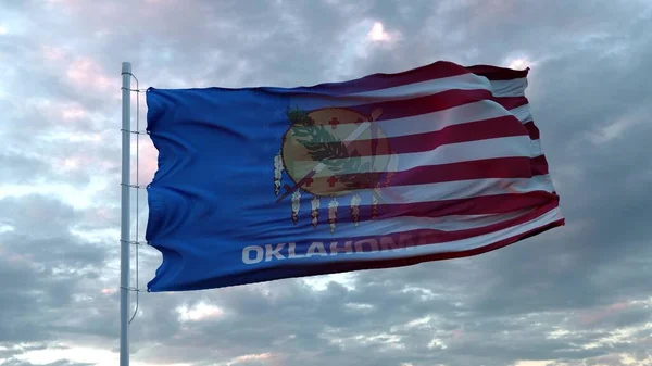 Ηπα Και Οκλαχόμα Ανεμίζουν Σημαία Οκλαχόμα Και Ηπα Κοντάρι Σημαίας — Φωτογραφία Αρχείου