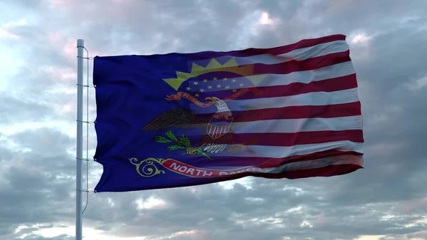 Ηπα Και Βόρεια Ντακότα Μικτή Σημαία Κυματίζει Στον Άνεμο Σημαία — Φωτογραφία Αρχείου