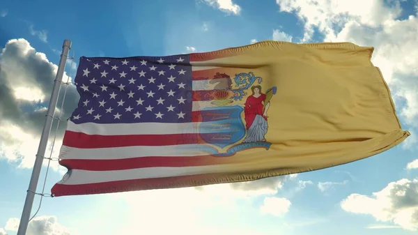 アメリカとニュージャージー州の旗 米国とニュージャージー混合フラグ風に手を振っ 3Dレンダリング — ストック写真