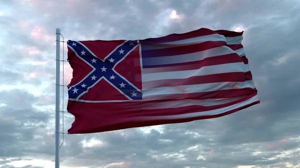 Usa Mississippi Mixed Flag Waving Wind Mississippi Usa Flag Flagpole — Stock Photo, Image