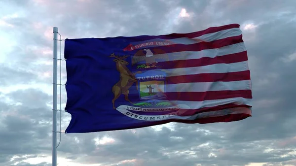 Abd Michigan Karışık Bayrağı Rüzgarda Dalgalanıyor Michigan Abd Bayrağı Bayrak — Stok fotoğraf