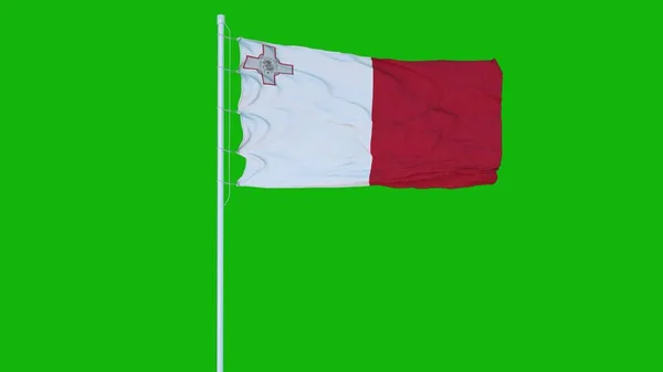 Bandera Malta Ondeando Viento Pantalla Verde Croma Fondo Clave Renderizado — Foto de Stock