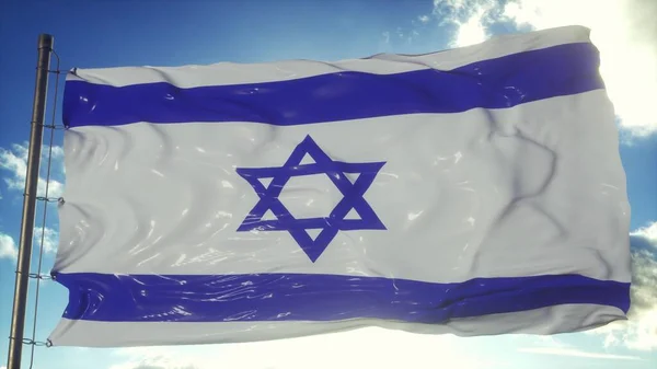 Bandera Nacional Israel Ondeando Viento Fondo Azul Del Cielo Renderizado —  Fotos de Stock