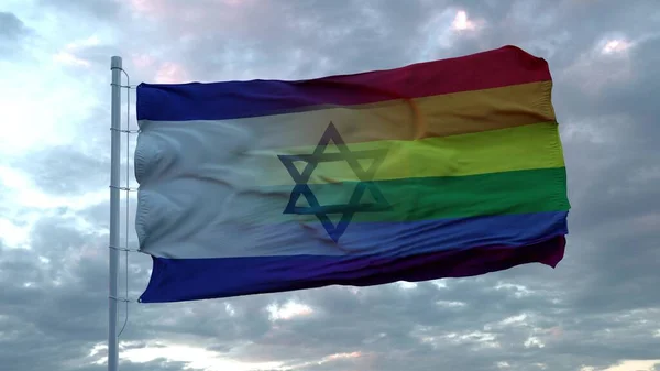 Sventolando Bandiera Nazionale Israele Sfondo Bandiera Arcobaleno Lgbt Rendering — Foto Stock