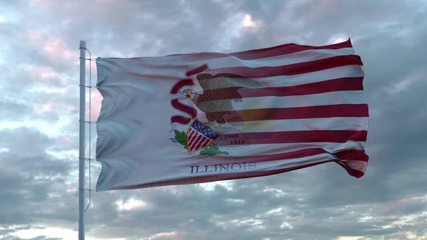 Usa Illinois Smíšené Vlajky Vlnící Větru Illinois Vlajka Usa Vlajkovém — Stock fotografie