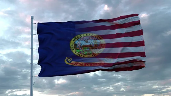 Bandera Mixta Estados Unidos Idaho Ondeando Con Viento Bandera Idaho — Foto de Stock