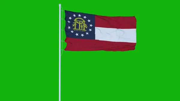 Georgia US state flag waving on wind on green screen or chroma key background. 3d rendering.