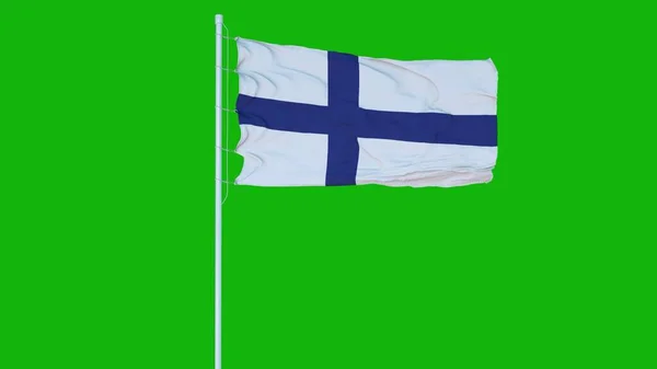 Finnország Zászló Integetett Szél Zöld Képernyőn Vagy Chroma Kulcsfontosságú Háttér — Stock Fotó